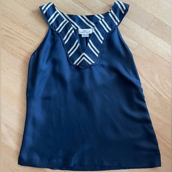 Vineyard Vines 100% Silk Stripe V Neck Tank in Navy Blue - Picture 2 of 4
